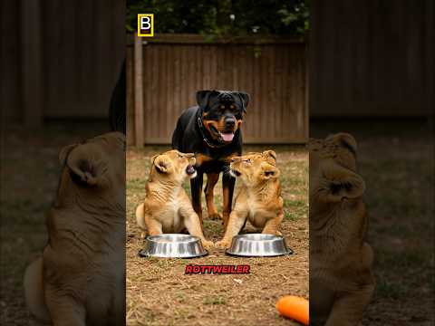 2 lions eat food from rottweilers without permission! lion… サムネイル