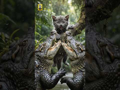 Chimp Rescues Kitten from Hungry Crocodiles! #animal #rescue サムネイル