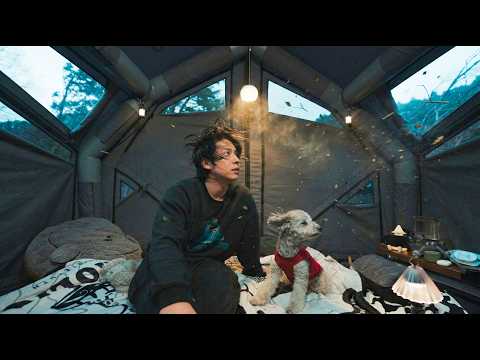 🐶【強風の湖畔】愛犬とソロキャンプ。風が強くてもテントの中は最高でした。【coody YUSTONA】 サムネイル