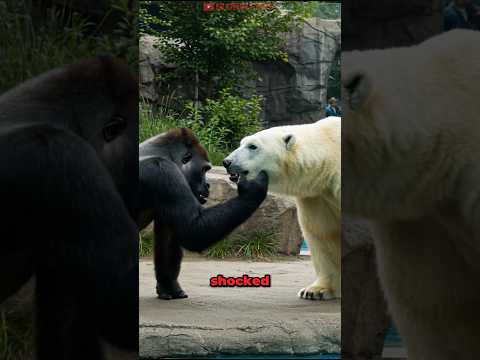 Gorilla VS Polar Bear Face to Face at Zoo! サムネイル