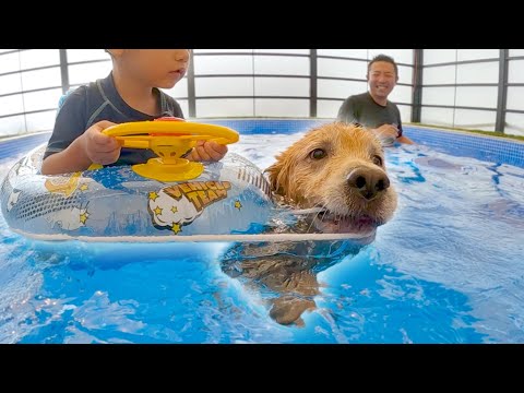 浮き輪の息子を勘違いして救助(？)しようとする愛犬wｗ サムネイル